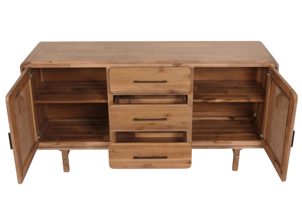 Sideboard Highboard Rattan Akazie Massivholz 83x160x45cm