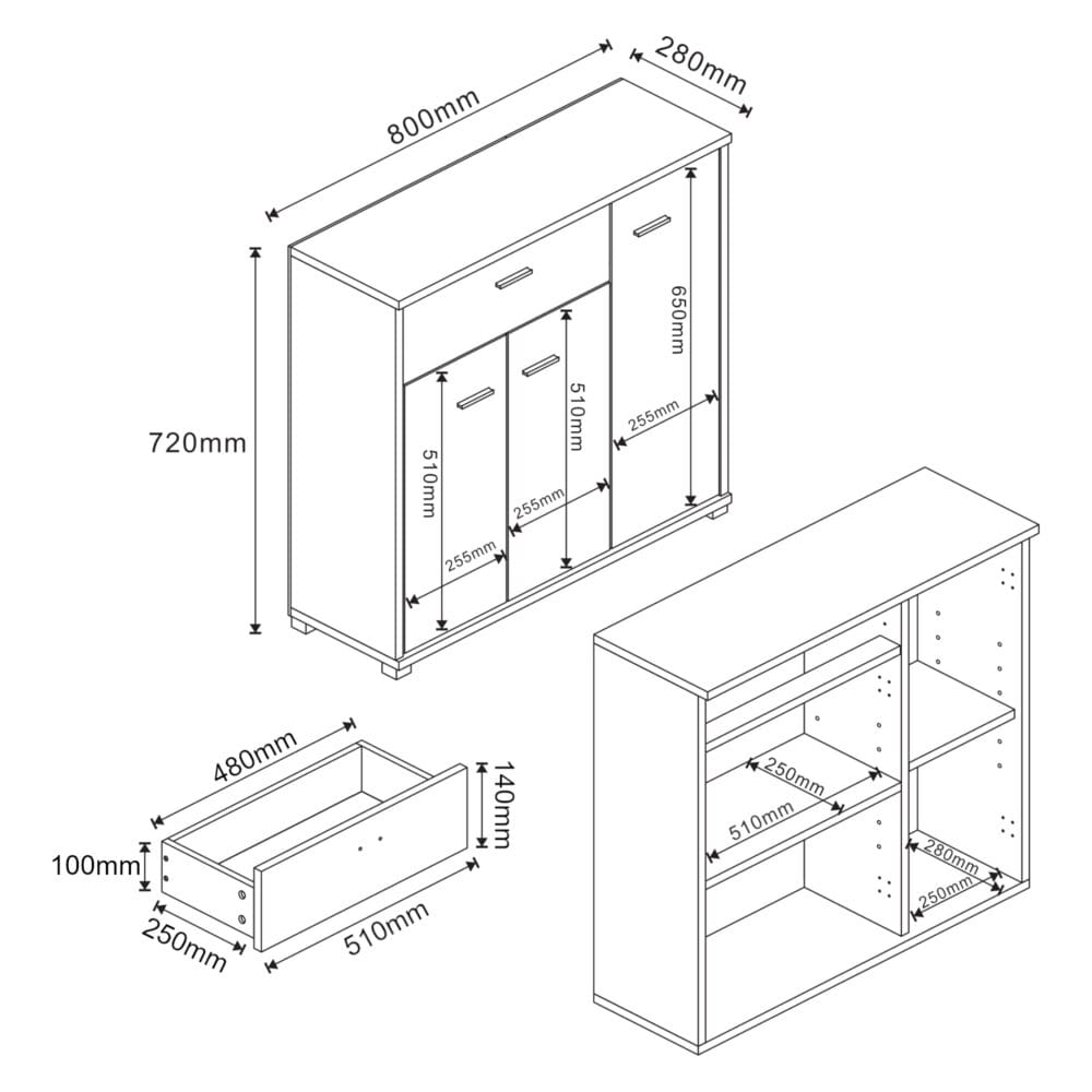 Schuhschrank Bobeck 72x80x28cm Weiss Eiche