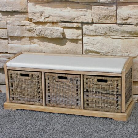 Sitzbank Bienne 3 Körbe  Kubu-Rattan-Geflecht 112x46x37cm