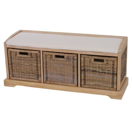 Sitzbank Bienne 3 Körbe  Kubu-Rattan-Geflecht 112x46x37cm