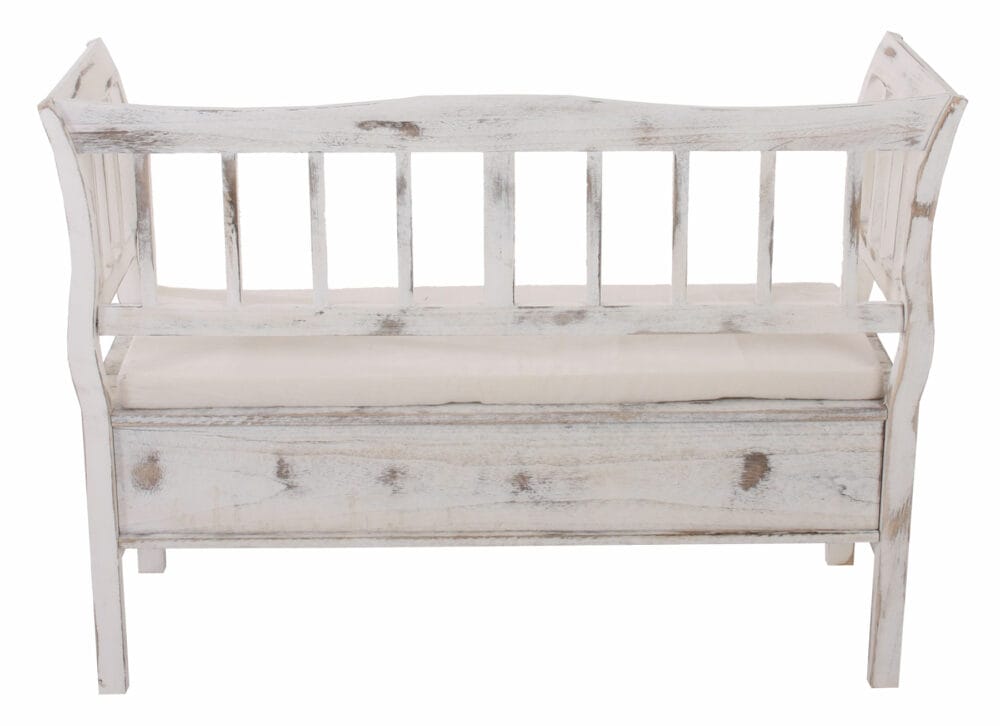 Sitzbank T207 Staufach Kissen weiss shabby