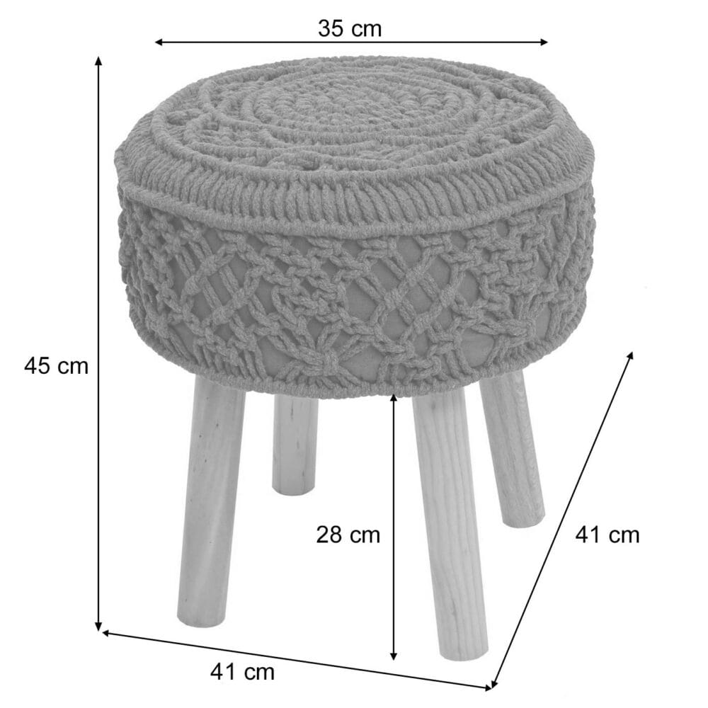 Sitzhocker Strickhocker 45x41cm rund Makramee/Strick dunkelgrau