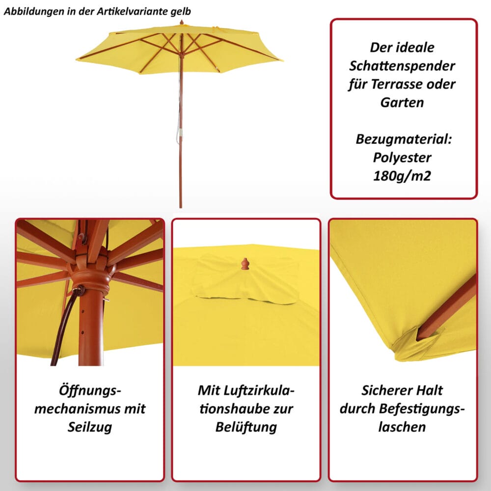 Sonnenschirm Florida Marktschirm Ø3m Holz rot