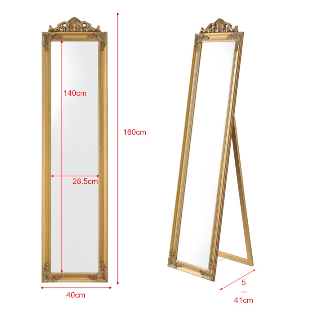 Standspiegel Arezzo 160x40cm Rechteckig Kippbar Barock Gold