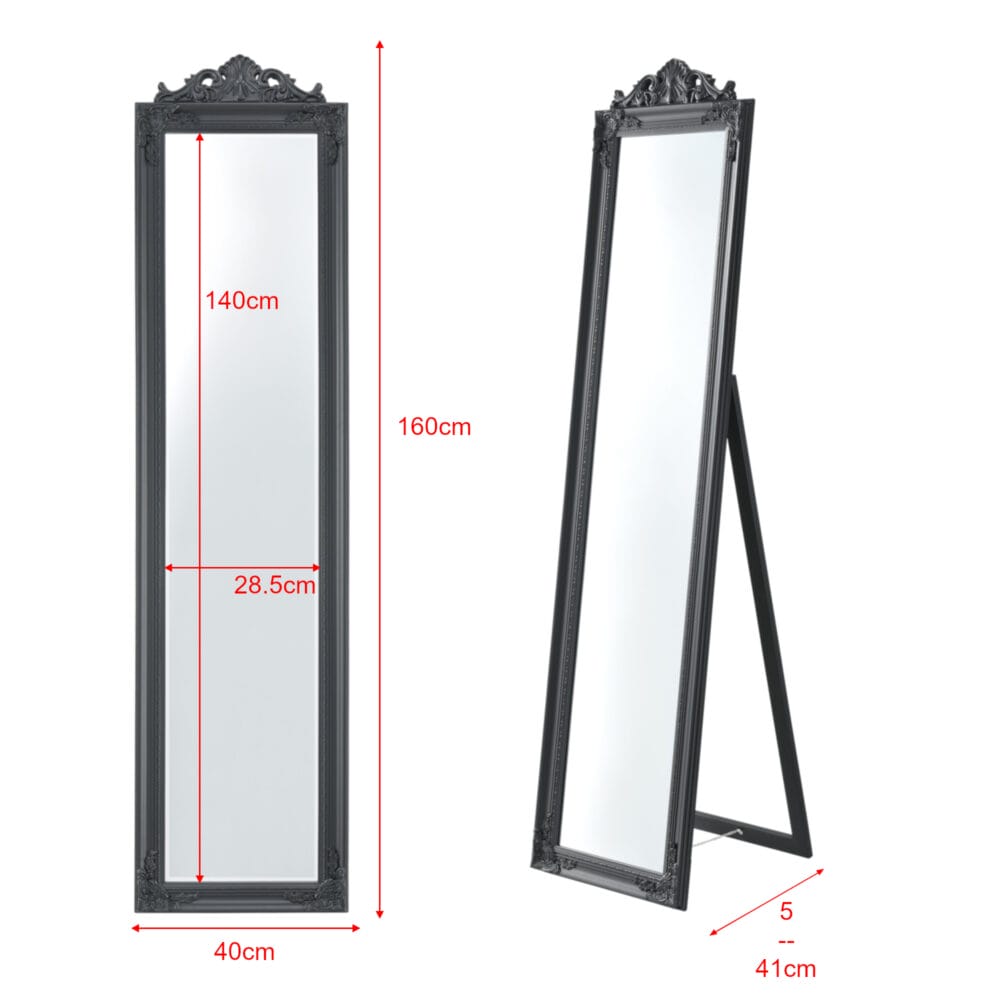 Standspiegel Arezzo 160x40cm Rechteckig Kippbar Barock Dunkelgrau