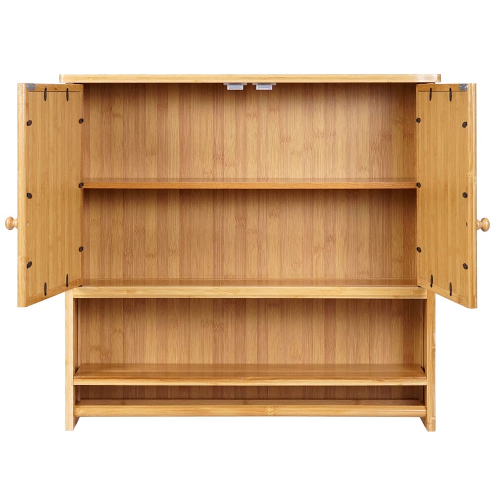 Spiegelschrank Hängeschrank 3 Regalböden 2 Türen Bambus 62x66x15cm