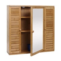 Spiegelschrank Hängeschrank 3 Regalböden 3 Türen Bambus 60x60x15cm