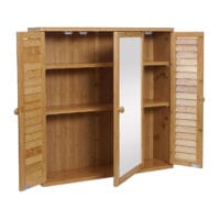 Spiegelschrank Hängeschrank 3 Regalböden 3 Türen Bambus 60x60x15cm