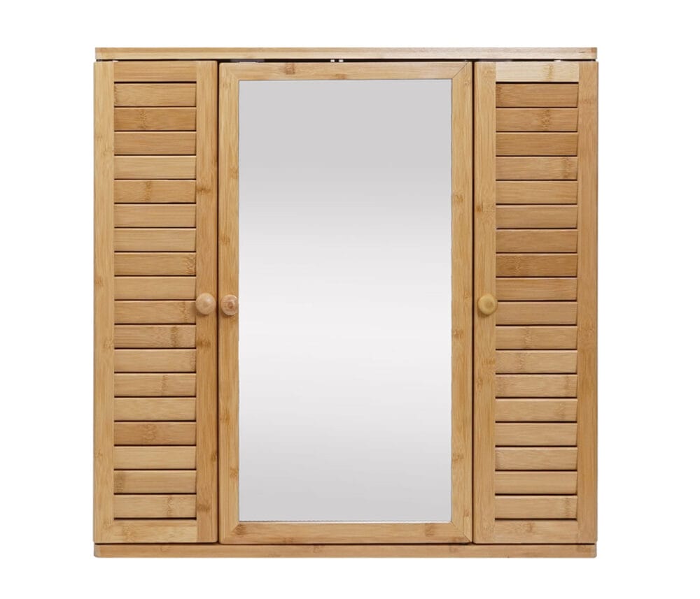 Spiegelschrank Hängeschrank 3 Regalböden 3 Türen Bambus 60x60x15cm