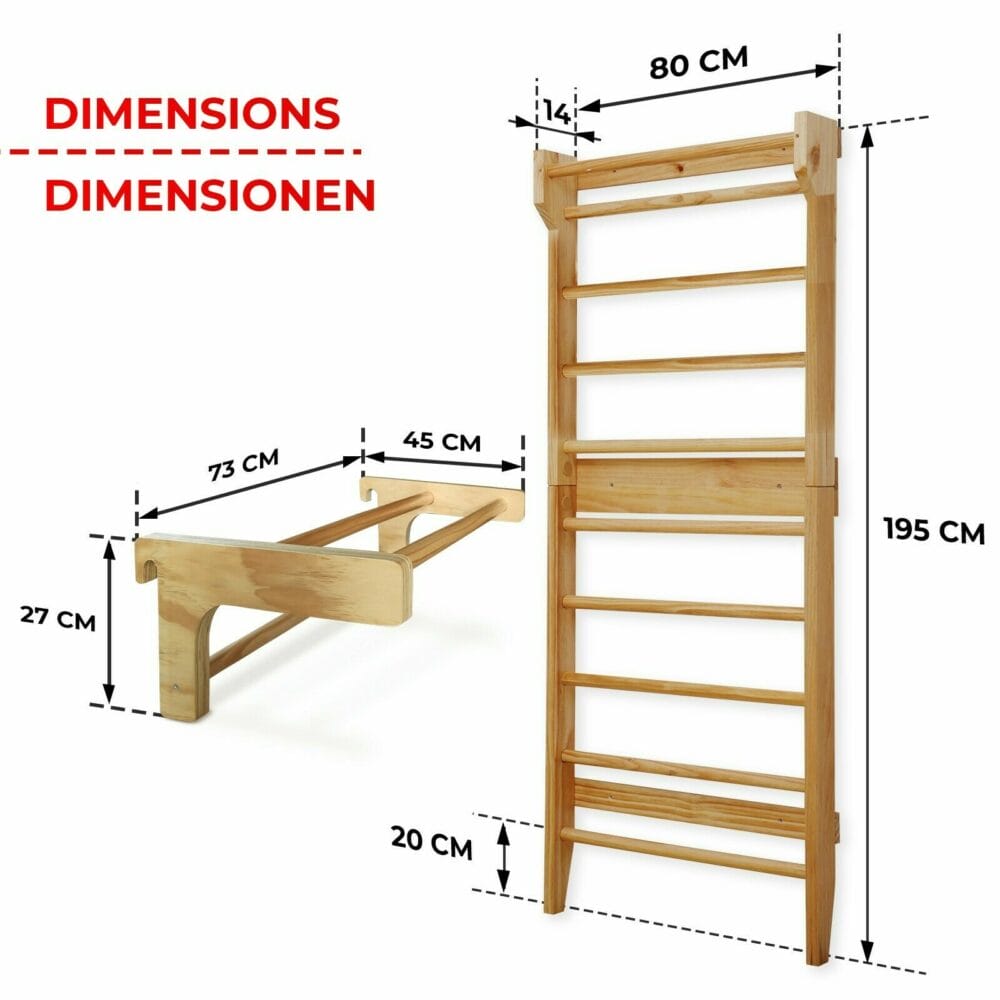 Sprossenwand 195x80cm mit Klimmzugstange Kletterwand