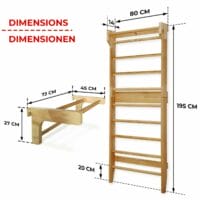 Sprossenwand 195x80cm mit Klimmzugstange Kletterwand