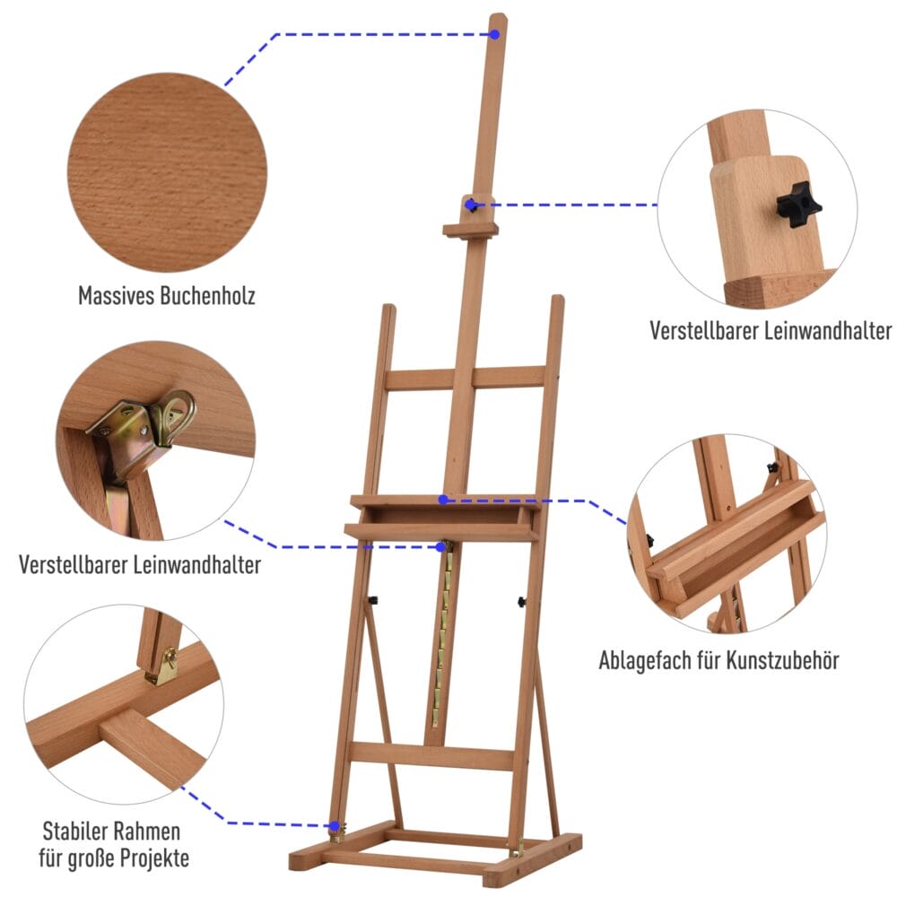 Staffelei Buchenholz Natur 171-230cm Atelierstaffelei