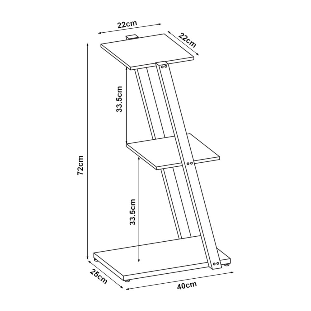 Standregal 72x40x25cm aus Metall Schwarz