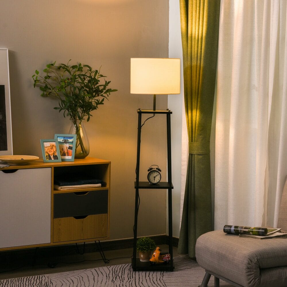 Stehlampe Bücherregal mit 3 Ablagen 150cm E27