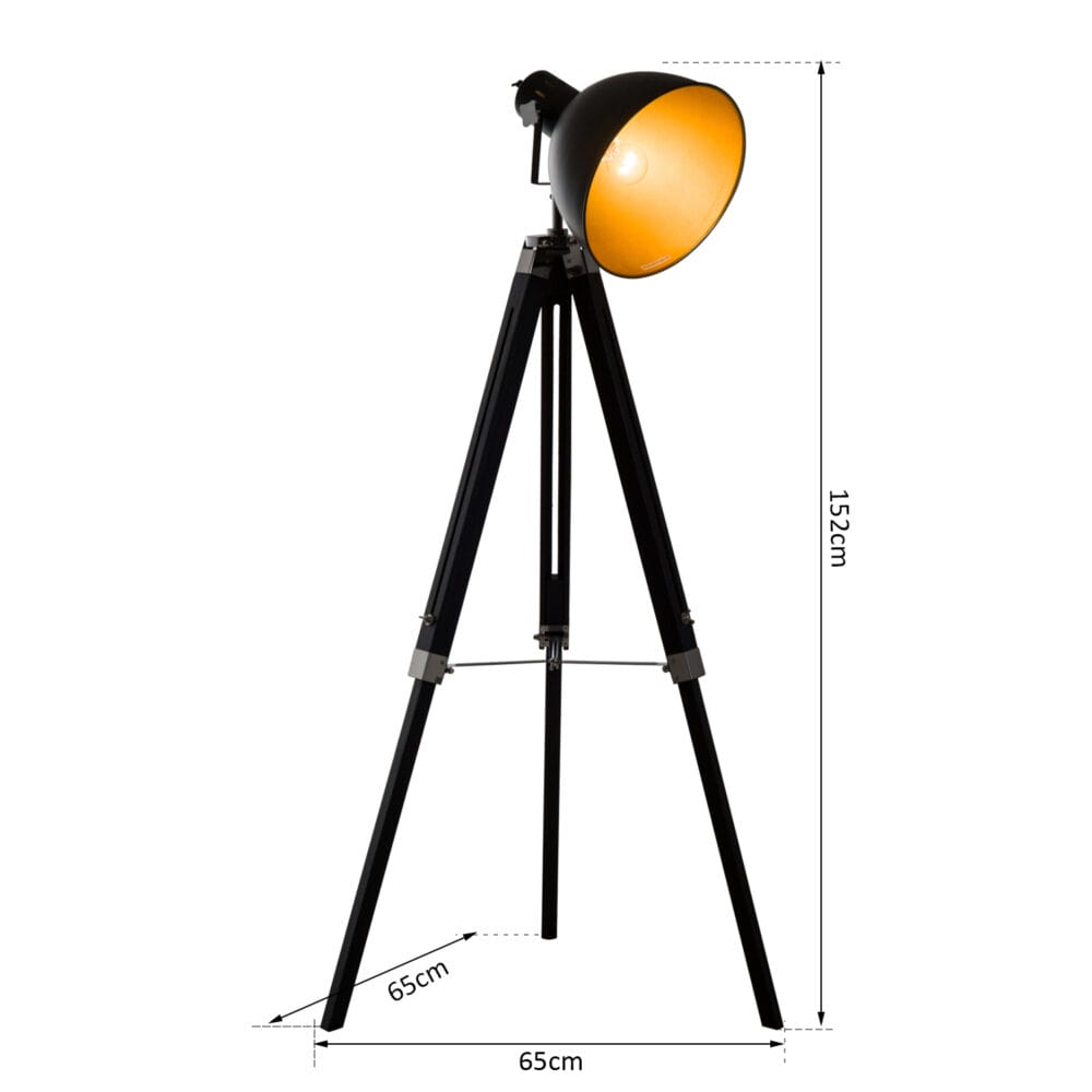Stehlampe Retro Gold höhenverstellbar 3-Bein E27 Kiefer