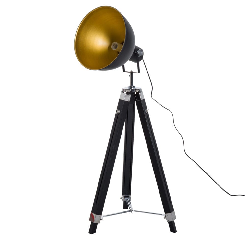 Stehlampe Retro Gold höhenverstellbar 3-Bein E27 Kiefer