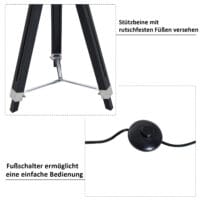 Stehlampe Retro Gold höhenverstellbar 3-Bein E27 Kiefer