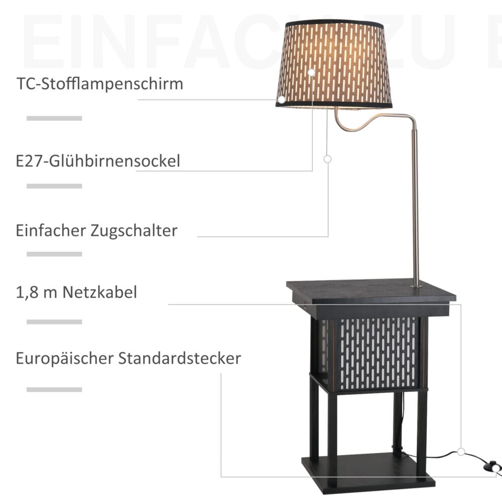 Stehlampe Tischlampe mit Beistelltisch und USB Charger