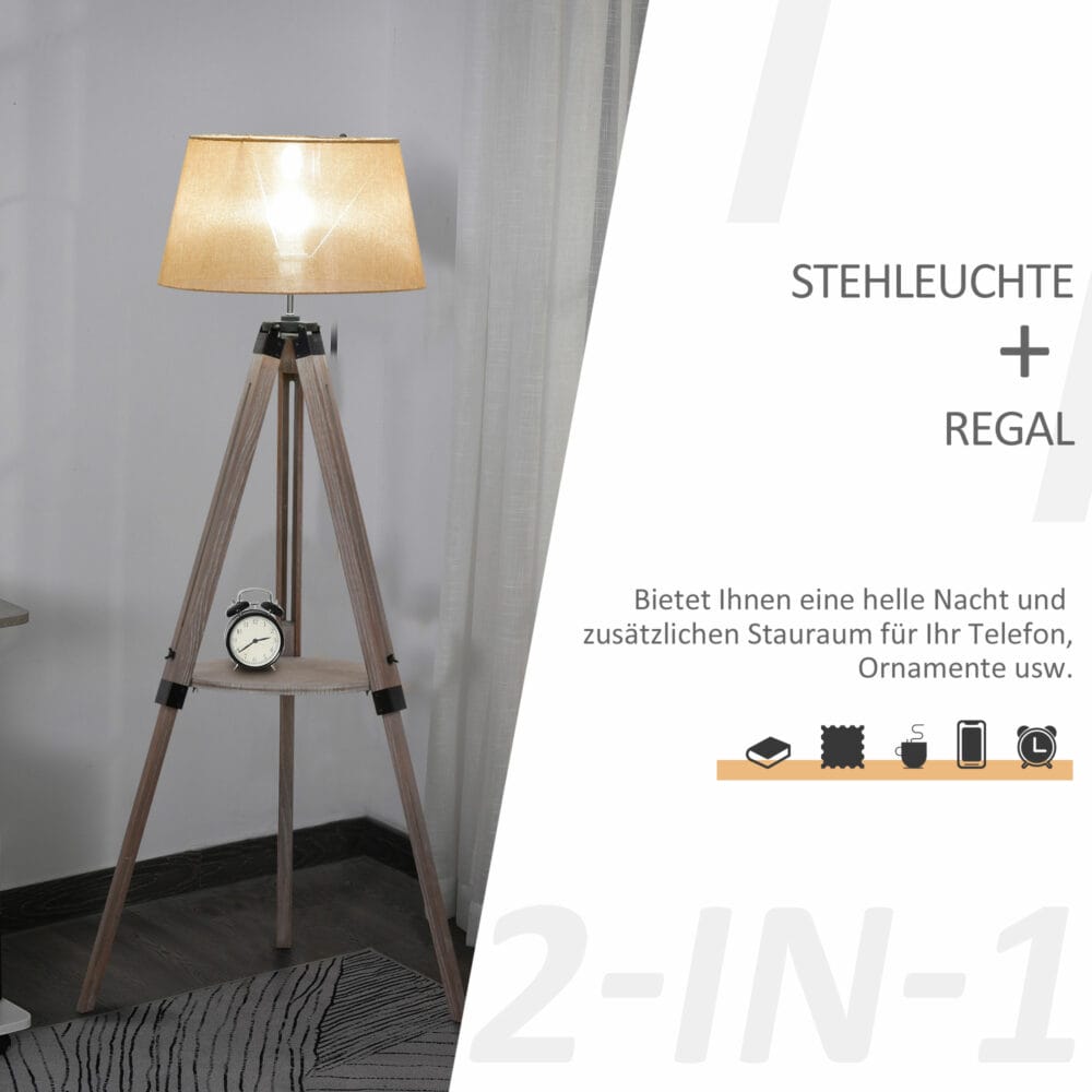 Stehlampe mit Regal 110-150cm Malmö Braun Wash