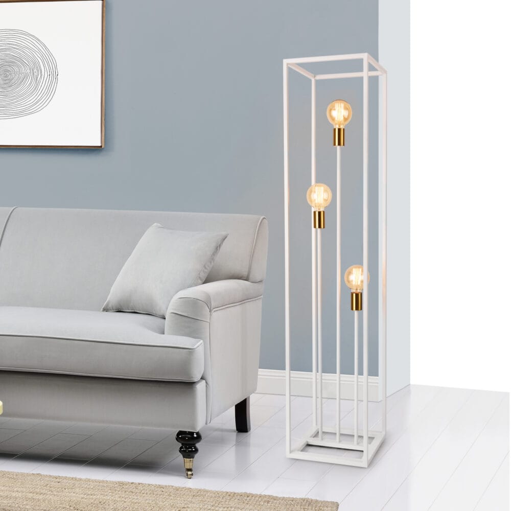 Stehlampe Groningen 3 x E27 Weiss/Messingfarben
