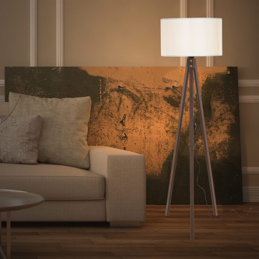 Stehleuchte Stehlampe Rochester E27 Walnussoptik Creme