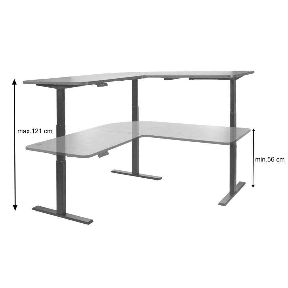 Stehpult Eck-Schreibtisch elektrisch höhenverstellbar braun-Strukturgrau