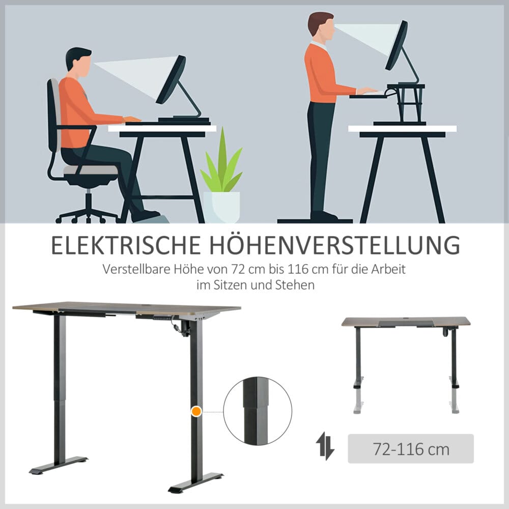 Stehpult Elektrischer Schreibtisch Natur Weiss 140cm x 70cm x 116cm