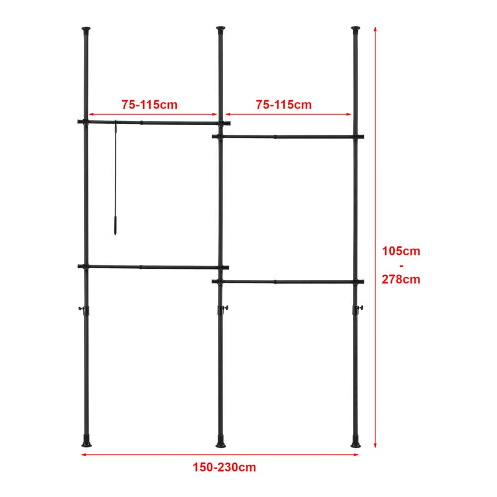 Teleskopgarderobe Kemi mit 4 Garderobenstangen 150 - 230cm