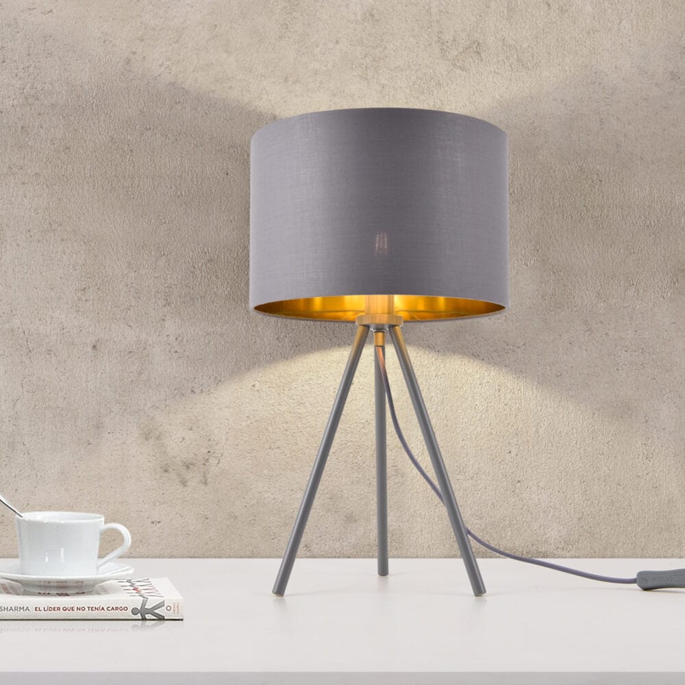 Tischlampe Metz E14 Max. 40W Stoffschirm und Metallfüsse Gold