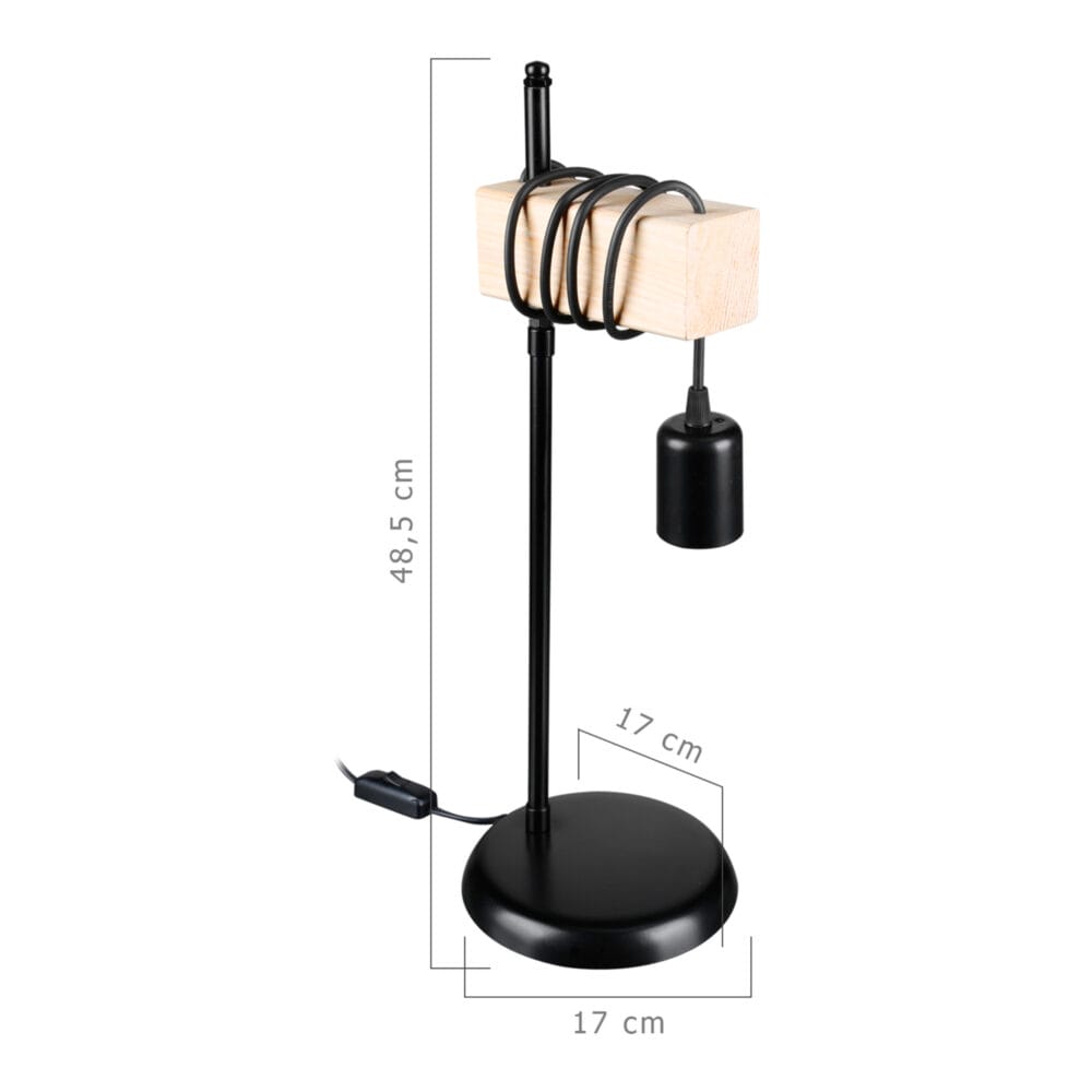 Tischlampe Chatham E27 Metall Massivholz Schwarz Holzoptik