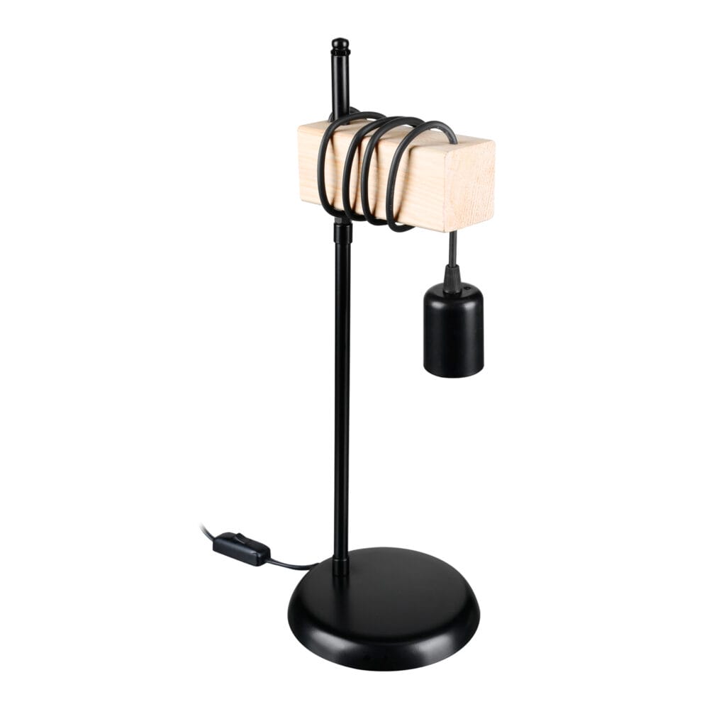 Tischlampe Chatham E27 Metall Massivholz Schwarz Holzoptik