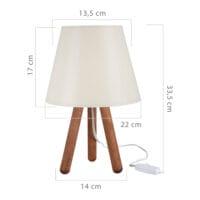 Tischlampe Kidderminster E27 Buchenholz Textil Walnussoptik Creme