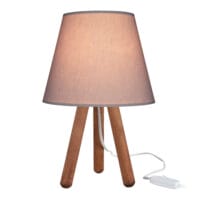 Tischlampe Kidderminster E27 Buchenholz Textil Walnussoptik Grau