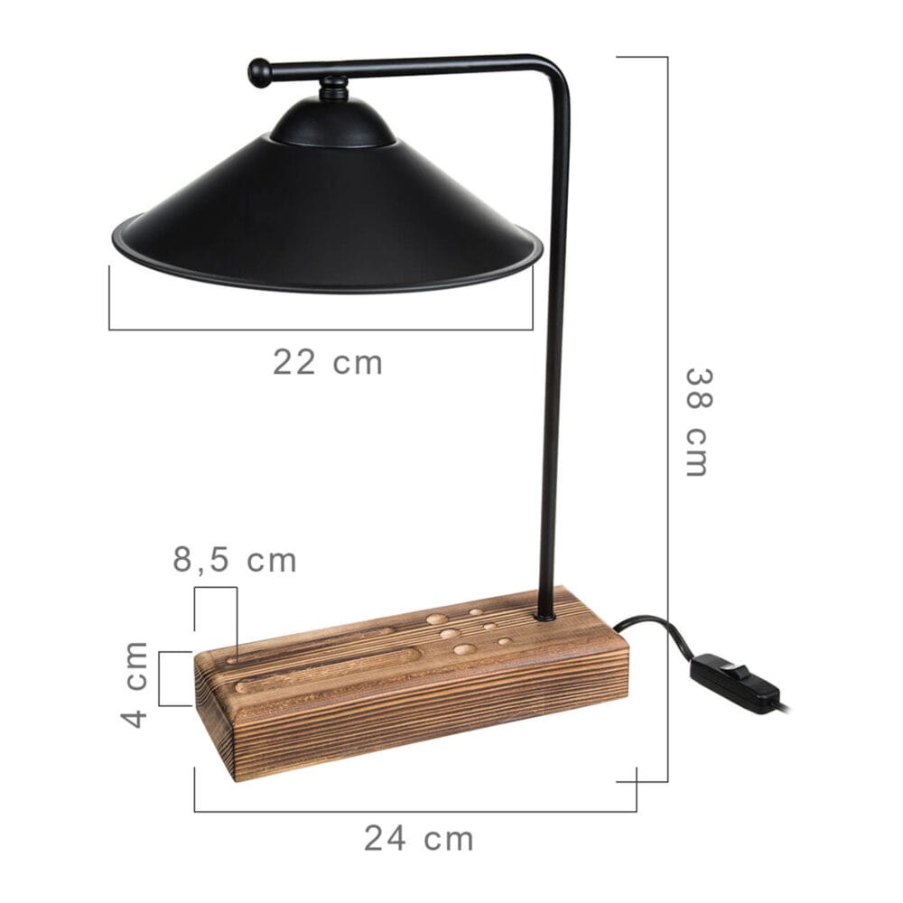 Tischlampe Folkestone E27 Massivholz Metall Schwarz Holz