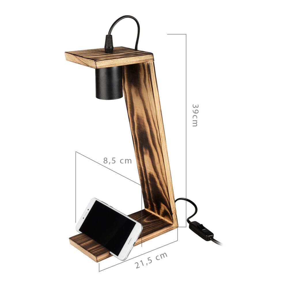 Tischlampe Gillingham E27 Massivholz Schwarz Holzoptik