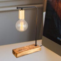 Tischlampe Lincoln E27 Massivholz Metall Schwarz Goldfarben