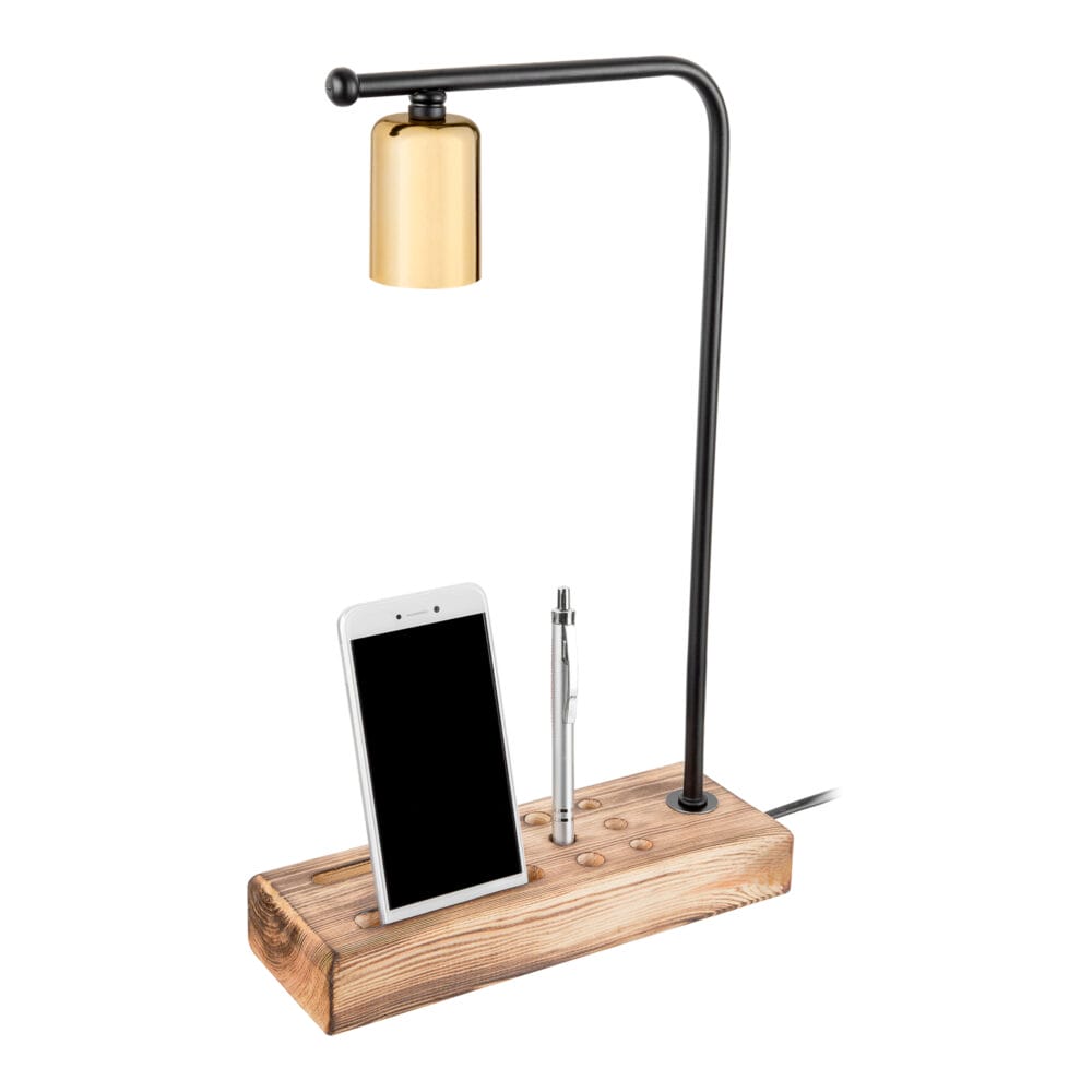 Tischlampe Lincoln E27 Massivholz Metall Schwarz Goldfarben