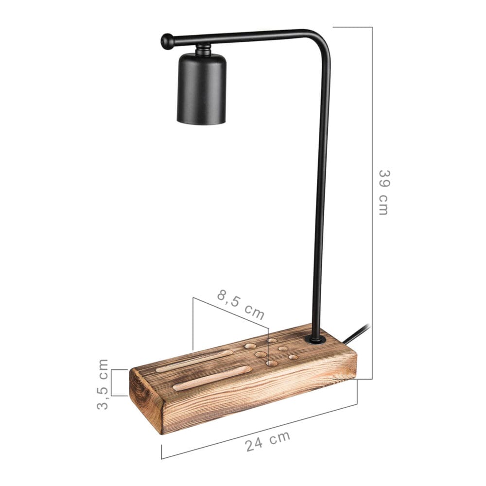Tischlampe Lincoln E27 Massivholz Metall Schwarz Holzoptik