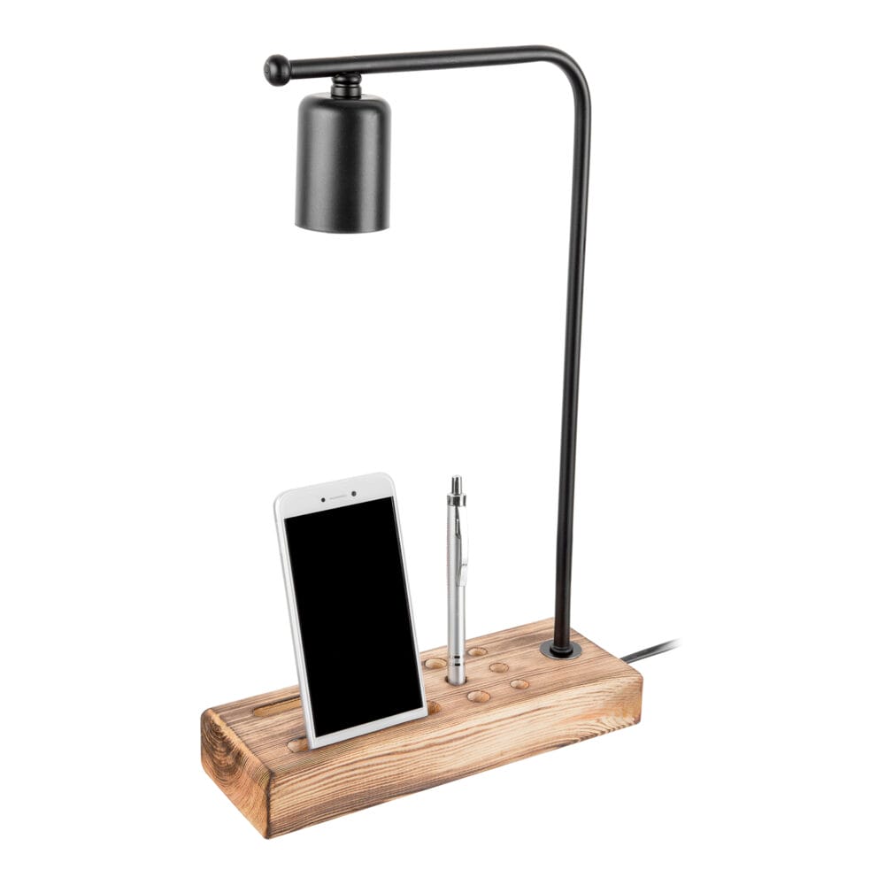Tischlampe Lincoln E27 Massivholz Metall Schwarz Holzoptik