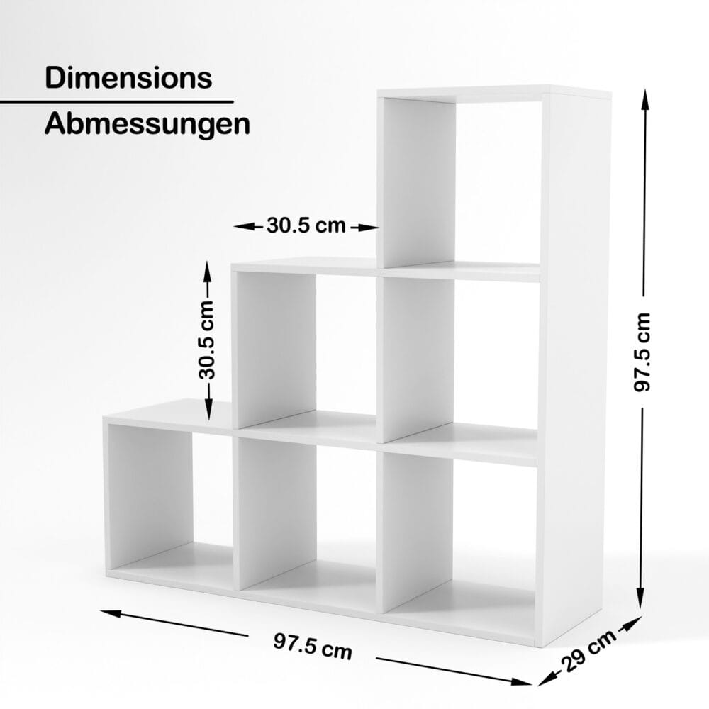 Treppenregal Weiss 6 Fächer 97.5x29x97.5cm MDF