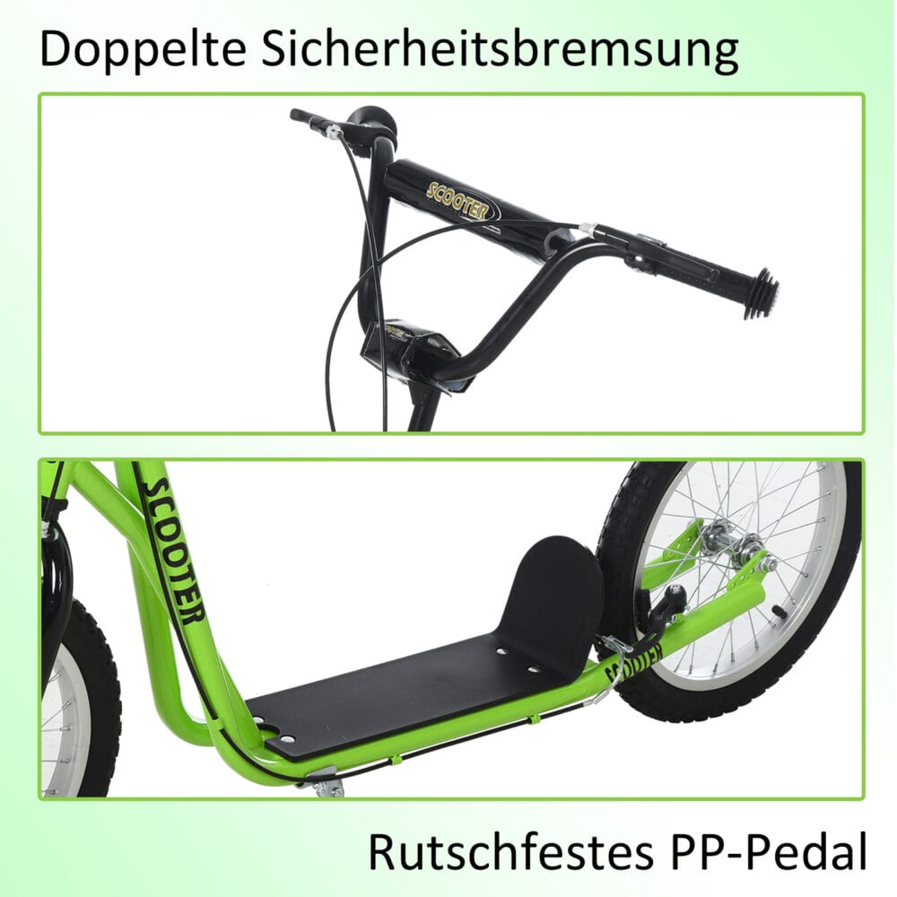 Trottinett Scooter Kickboard Kindertrotti 16 Zoll Luftreifen grün