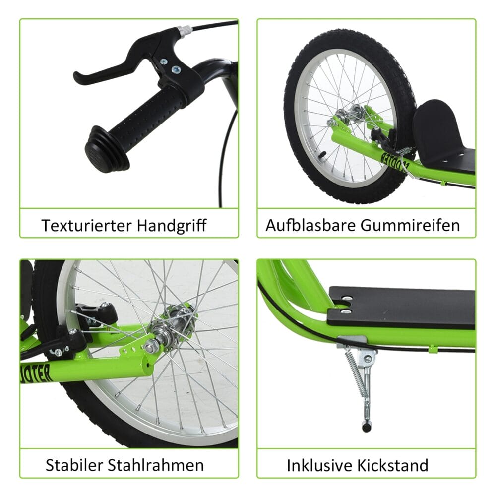 Trottinett Scooter Kickboard Kindertrotti 16 Zoll Luftreifen grün