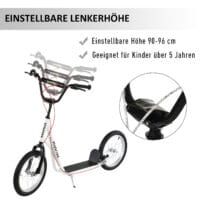 Trottinett Scooter Kickboard Kindertrotti 16 Zoll Luftreifen weiss