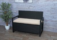 Truhenbank Rattan JAM-F39 2 Sitzer anthrazit, Kissen beige