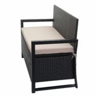 Truhenbank Rattan JAM-F39 2 Sitzer anthrazit, Kissen beige