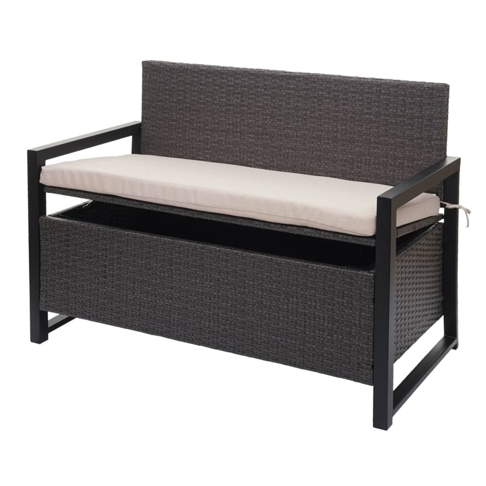 Truhenbank Rattan JAM-F39 2 Sitzer grau, Kissen beige