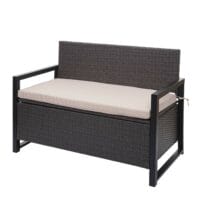 Truhenbank Rattan JAM-F39 2 Sitzer grau, Kissen beige