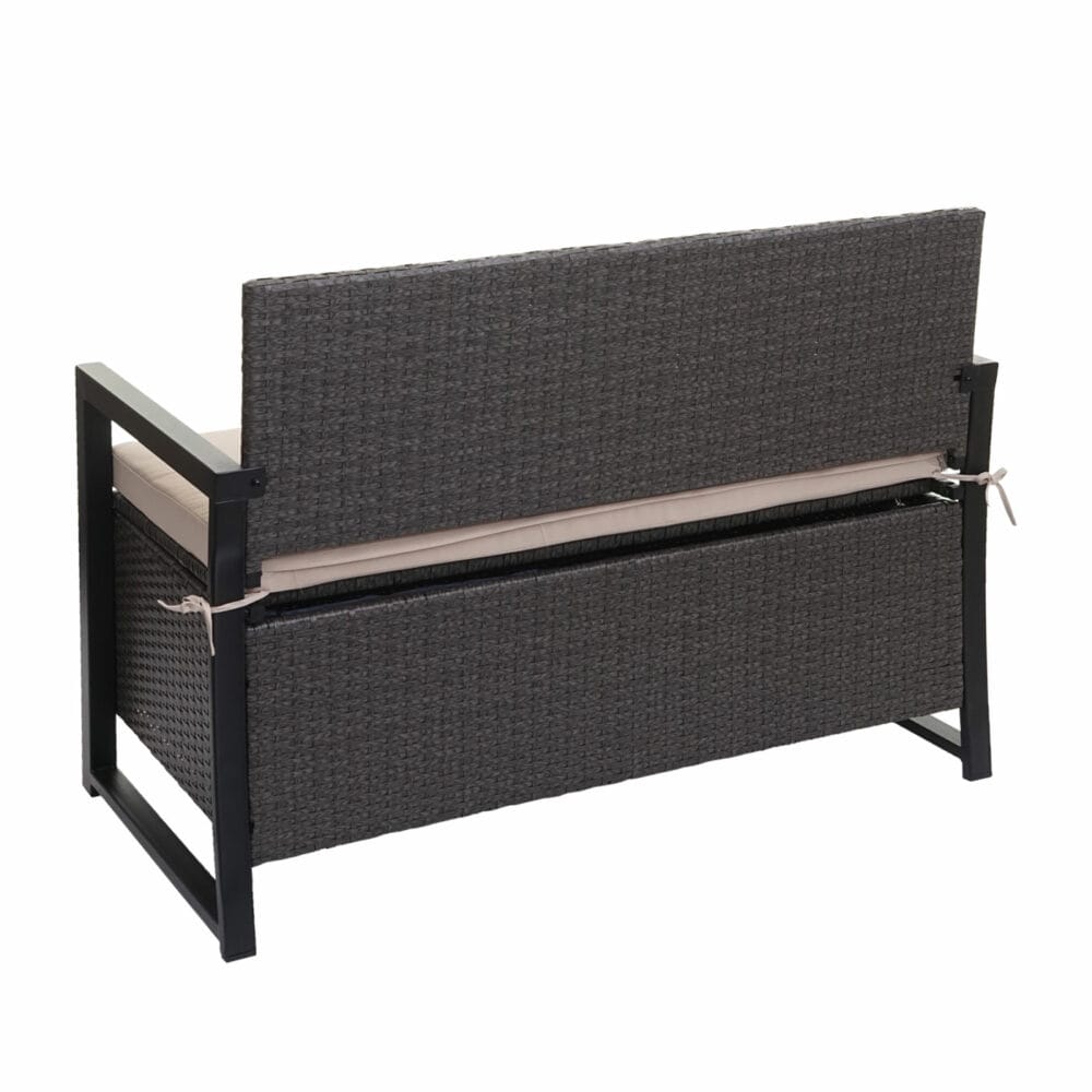 Truhenbank Rattan JAM-F39 2 Sitzer grau, Kissen beige