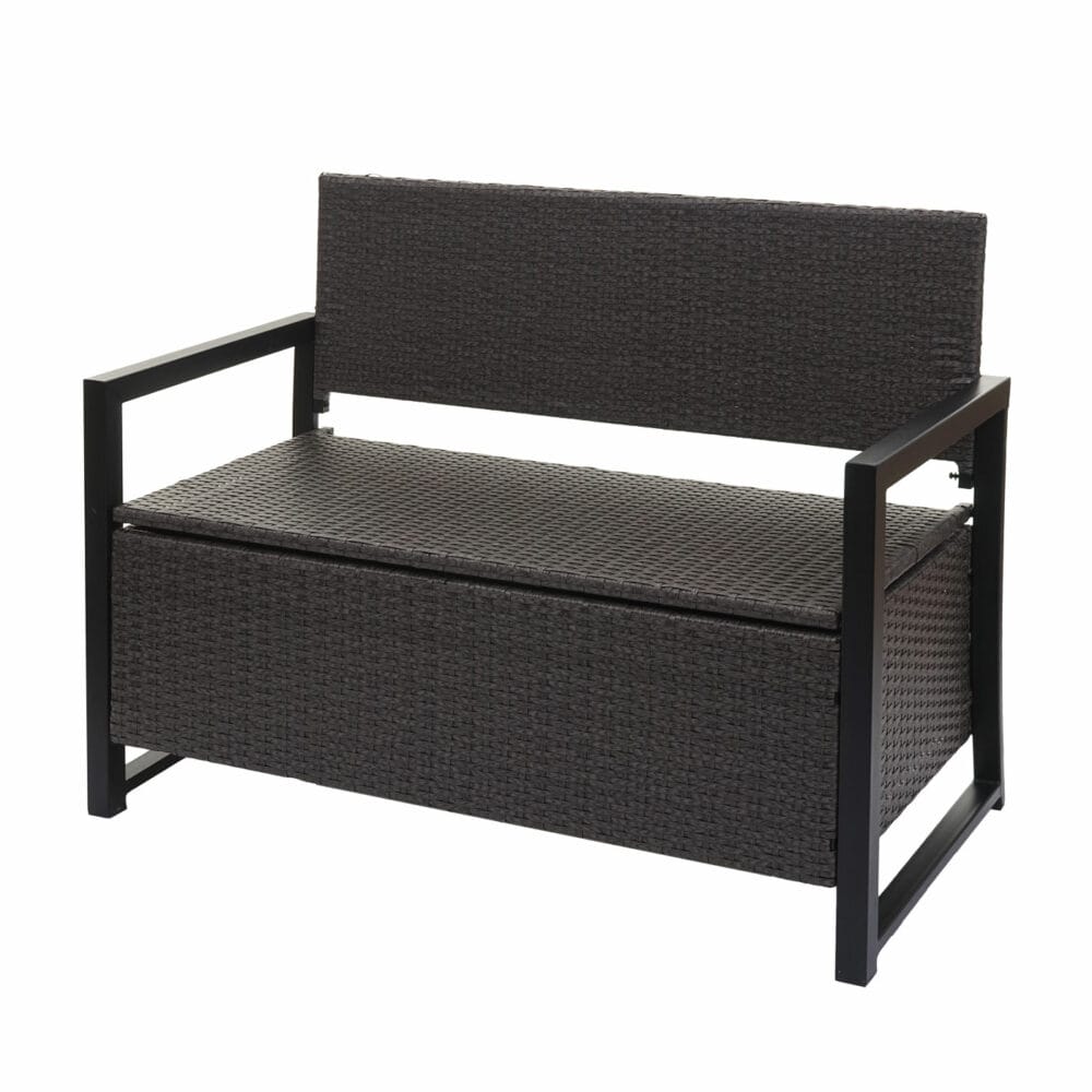 Truhenbank Rattan JAM-F39 2 Sitzer grau, Kissen beige