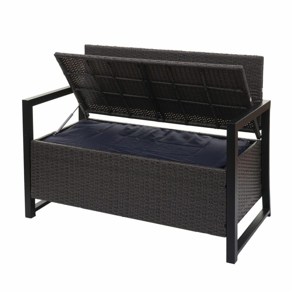 Truhenbank Rattan JAM-F39 2 Sitzer grau, Kissen beige